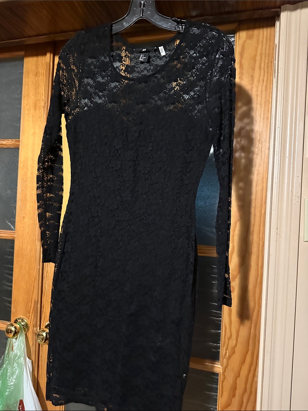 H&M Black Long-Sleeve Lace Sheath Dress